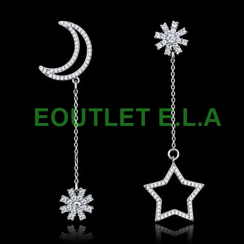 55mm STAR AND MOON CZ SOLID STERLING SILVER EARRINGS